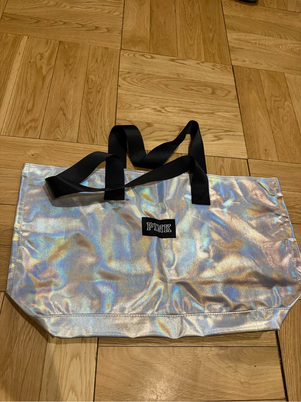 PINK Holographic Tote Bag with Black Straps